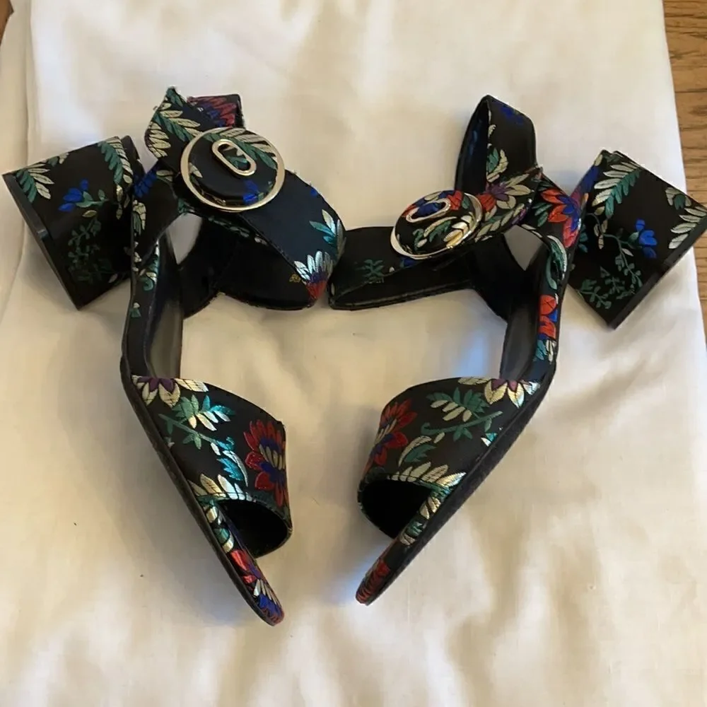 VANELI FLORAL BLACK SATIN FABRIC BLOCK HEE…